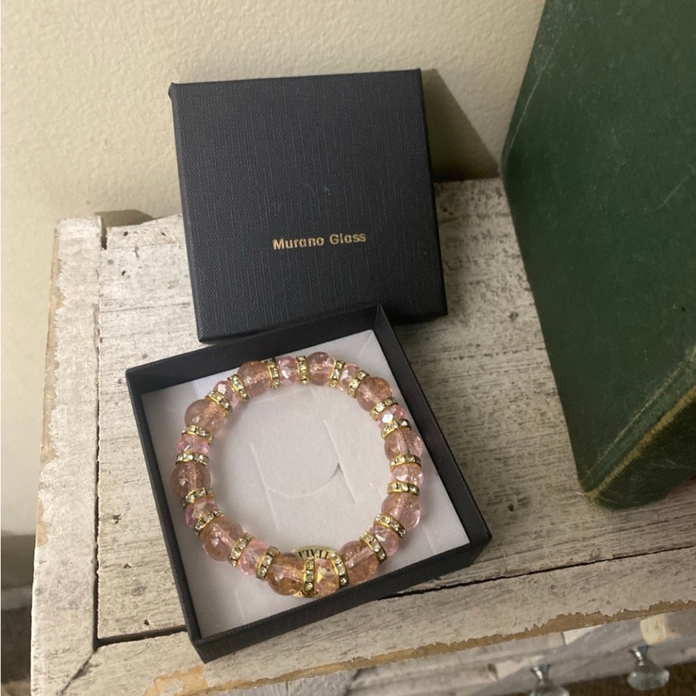 Murano Pink and Gold Woven Bracelet